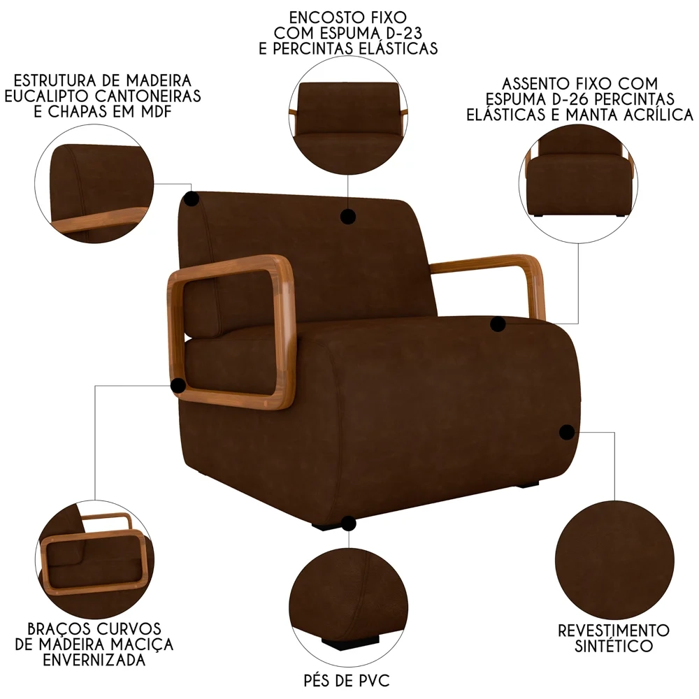 Poltrona Decorativa Orgânica Belarus Z08 Sintético Marrom Escuro - Mpozenato