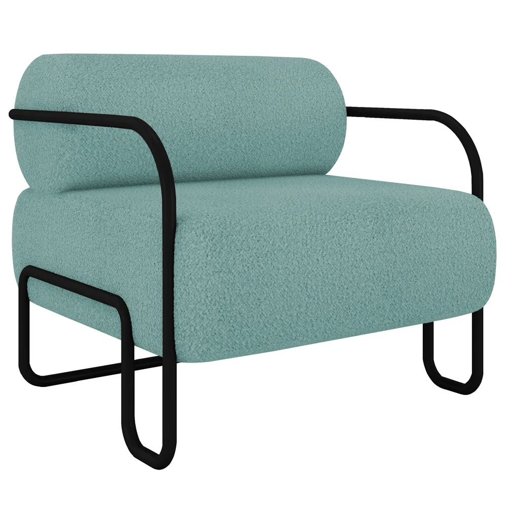 Poltrona Decorativa para Sala Industrial Kit 2 Kira Z08 Boucle Azul - Mpozenato