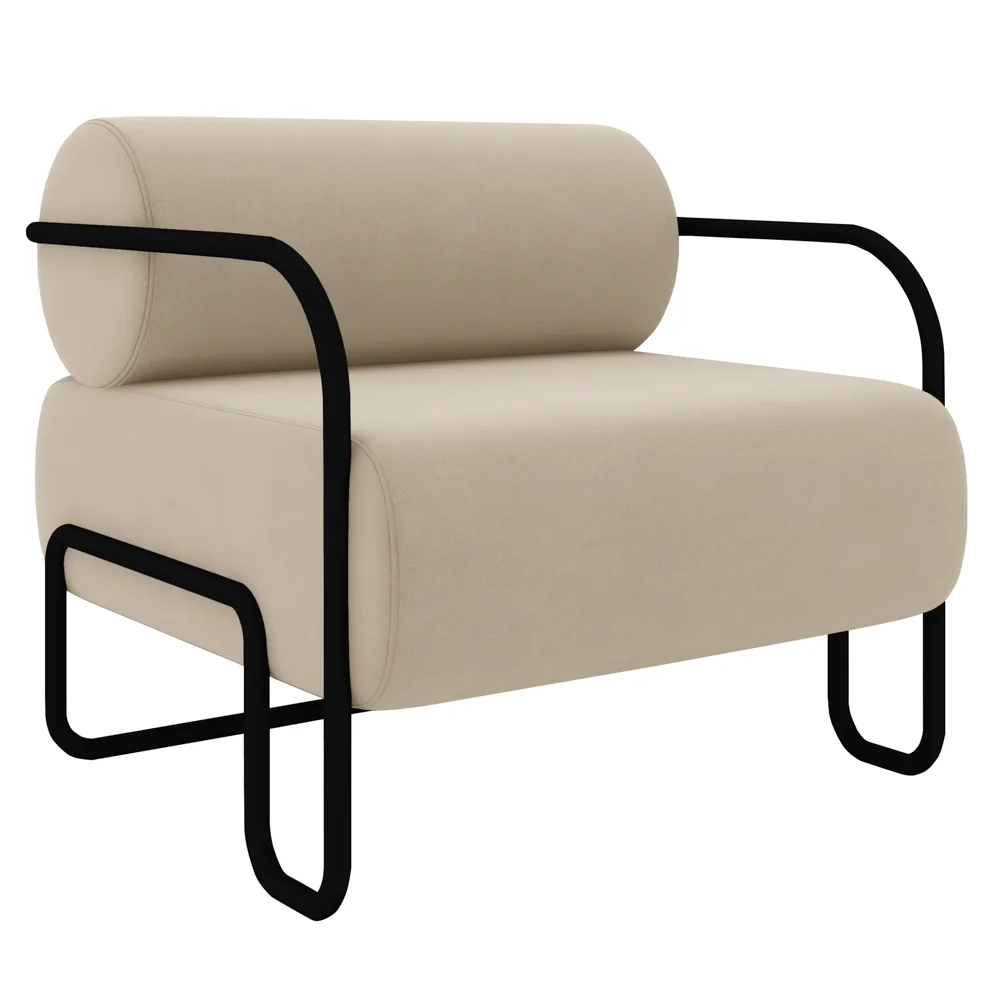 Poltrona Decorativa para Sala Industrial Kit 2 Kira Z08 Veludo Bege - Mpozenato