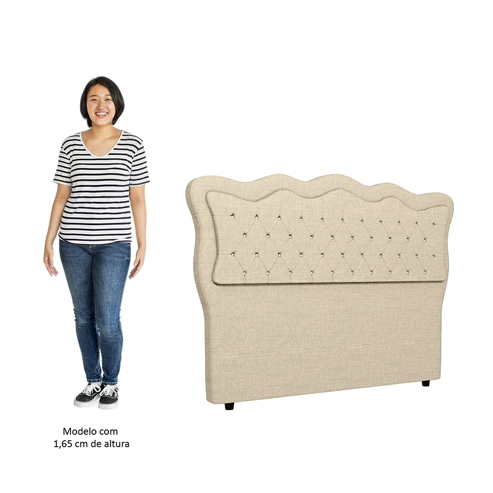 Cabeceira Casal Cama Box 140cm Oregon Z04 Linho Bege - Mpozenato