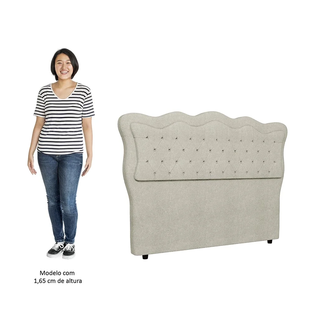 Cabeceira Casal Queen Cama Box 160cm Oregon Z04 Boucle Bege - Mpozenato