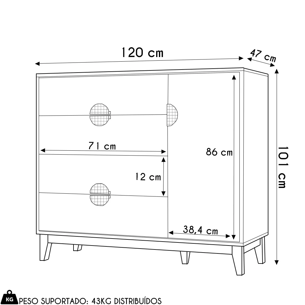 Cômoda Sapateira 1 Porta 4 Gavetas 120cm Ipê Cinamomo/Sálvia - Albatroz