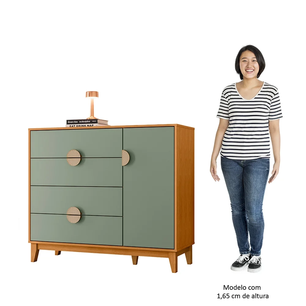 Cômoda Sapateira 1 Porta 4 Gavetas 120cm Ipê Cinamomo/Sálvia - Albatroz
