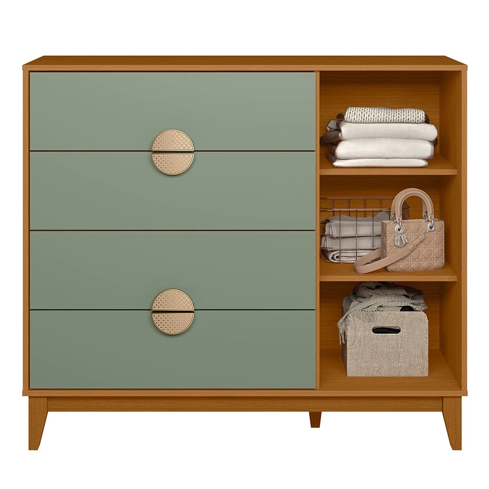 Cômoda Sapateira 1 Porta 4 Gavetas 120cm Ipê Cinamomo/Sálvia - Albatroz