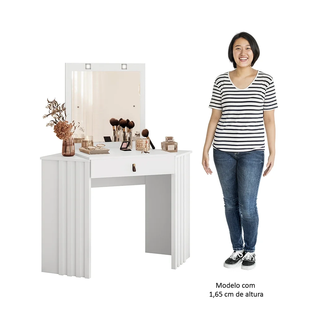 Penteadeira Camarim de Canto com Espelho 1 Gaveta Glitter Branco - Albatroz