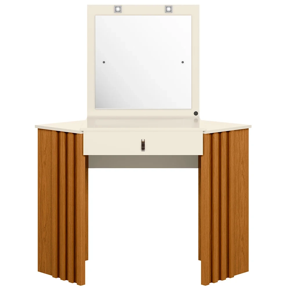 Penteadeira Camarim de Canto com Espelho 1 Gaveta Glitter Cinamomo/Off White - Albatroz