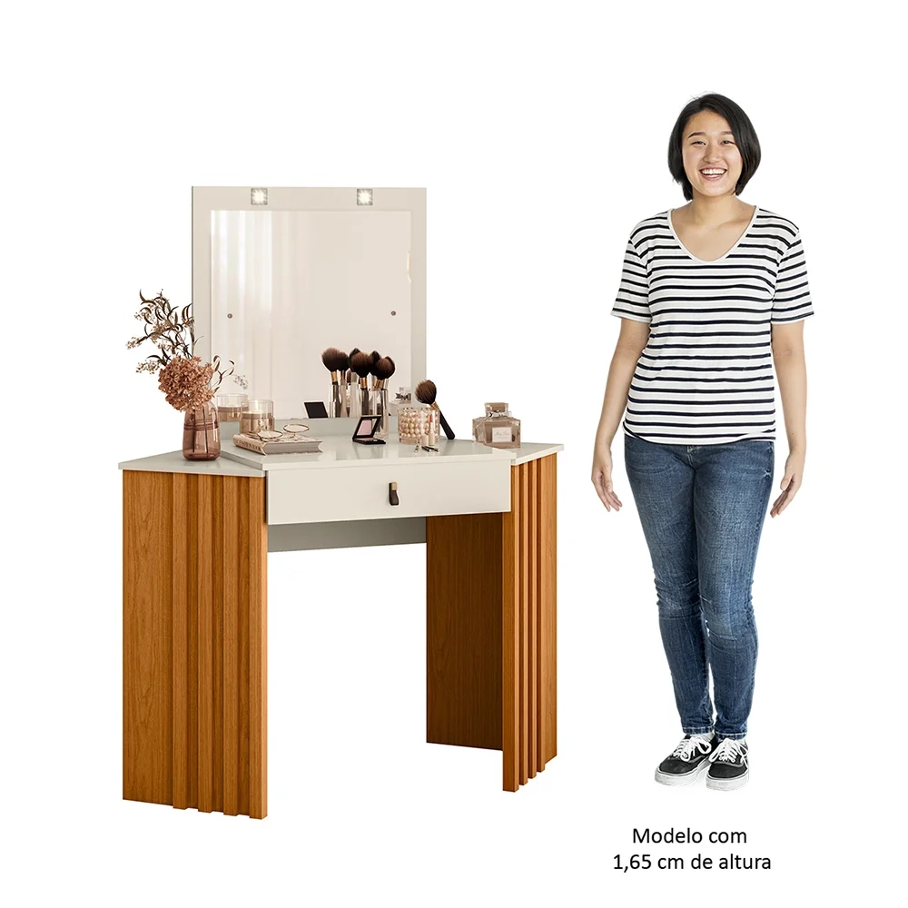 Penteadeira Camarim de Canto com Espelho 1 Gaveta Glitter Cinamomo/Off White - Albatroz