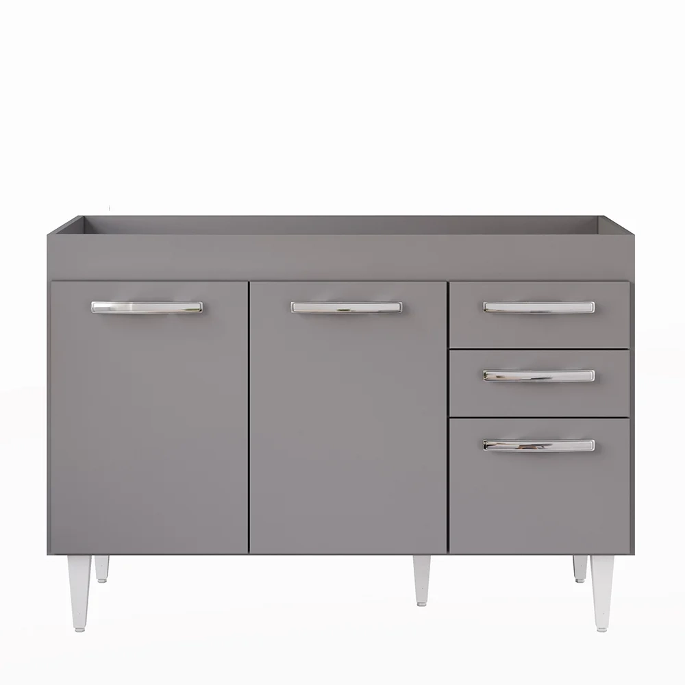 Balcão Gabinete Para Pia 120cm 3 Portas sem Tampo Suécia Cinza - Lumil