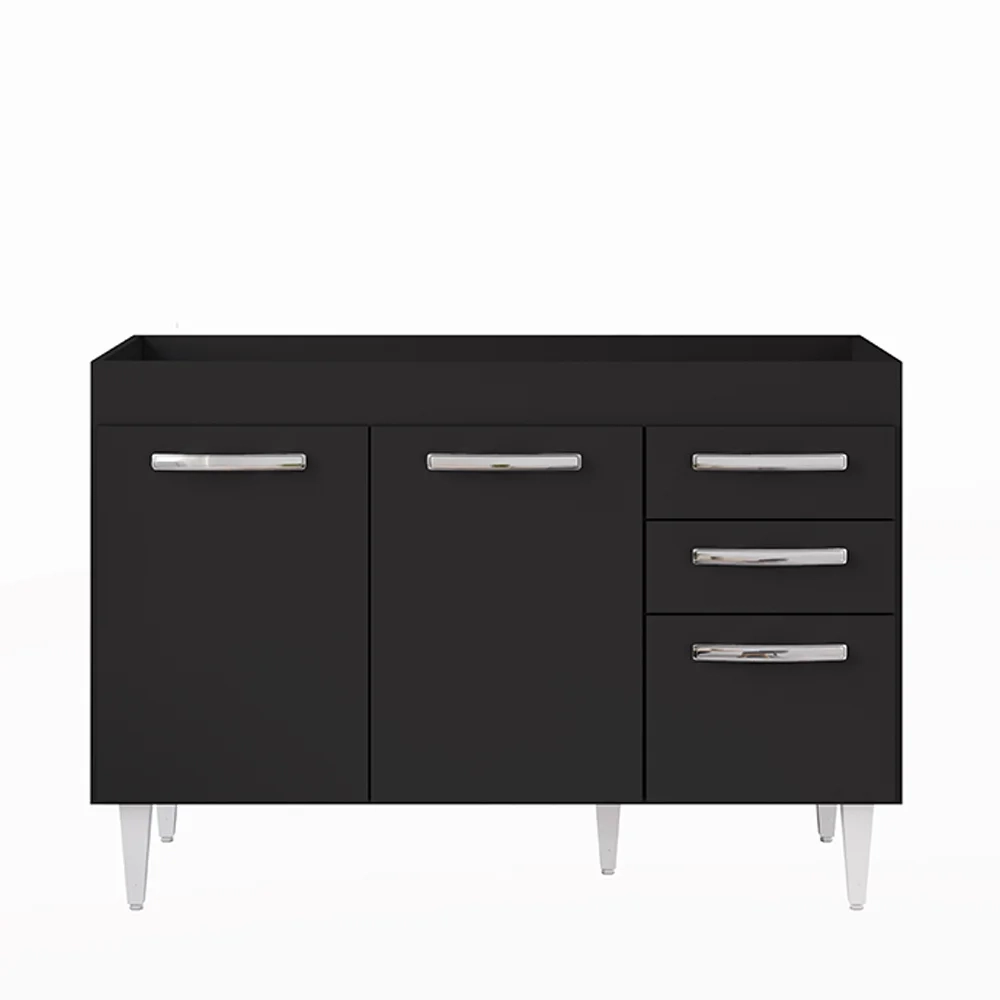 Balcão Gabinete Para Pia 120cm 3 Portas sem Tampo Suécia Preto - Lumil