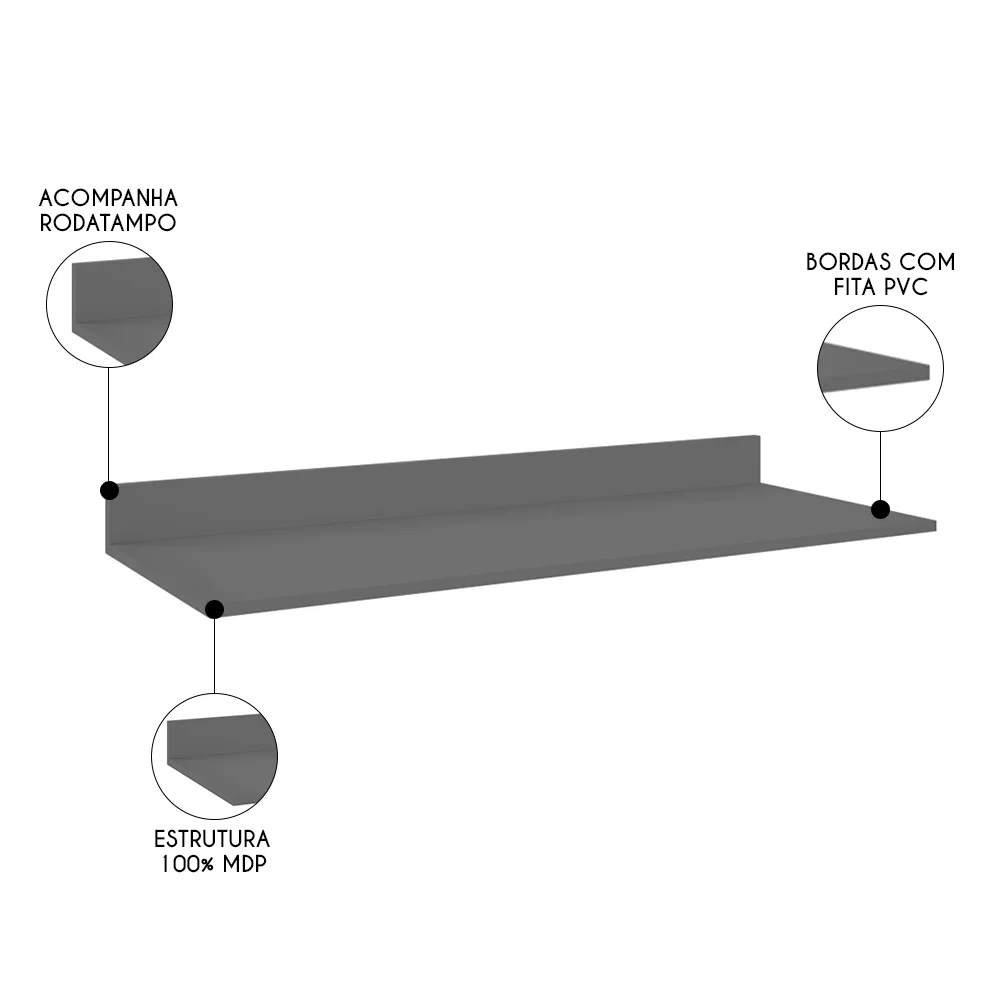 Tampo para Balcão de Cozinha 120cm MDP Cinza - Lumil 