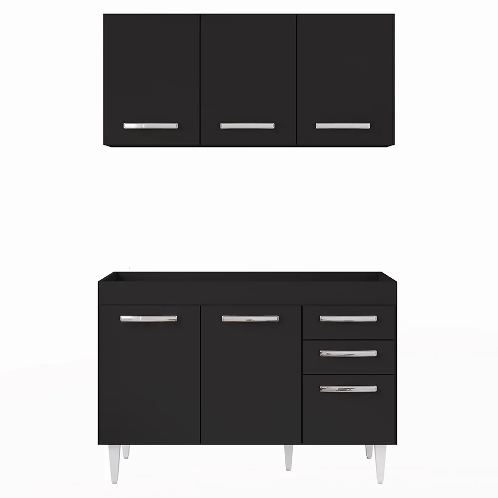 Armário Aéreo Honduras e Balcão Gabinete sem Tampo 120cm Suécia Preto - Lumil