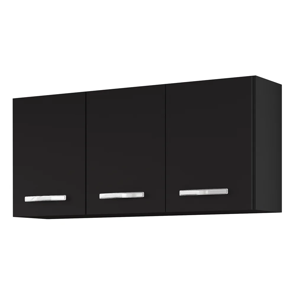 Armários de Cozinha Aéreo 3 Portas 120cm Kit 2 Honduras Preto - Lumil