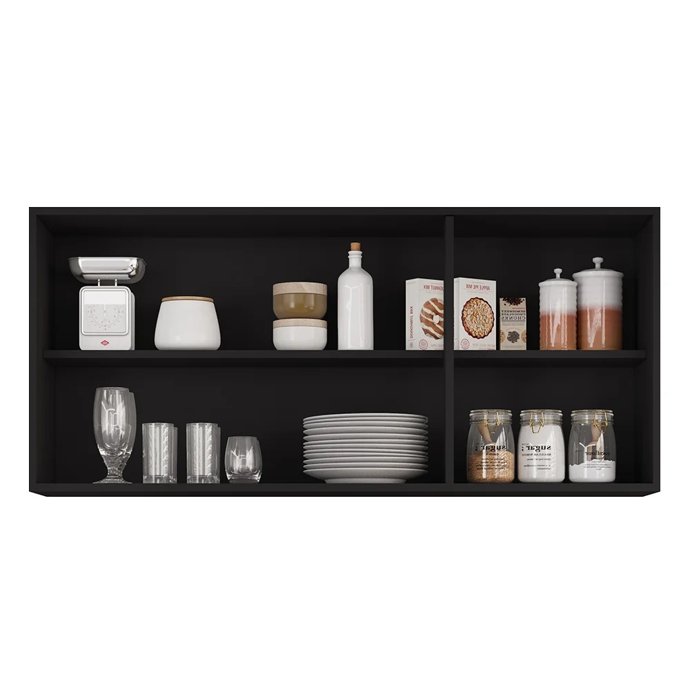 Armários de Cozinha Aéreo 3 Portas 120cm Kit 2 Honduras Preto - Lumil