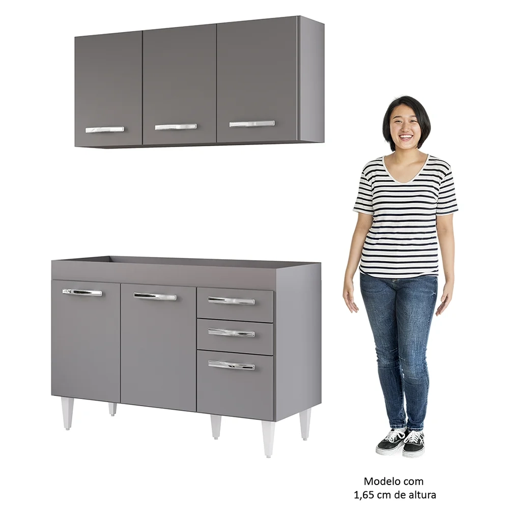 Armário Aéreo Honduras e Balcão Gabinete sem Tampo 120cm Suécia Cinza - Lumil