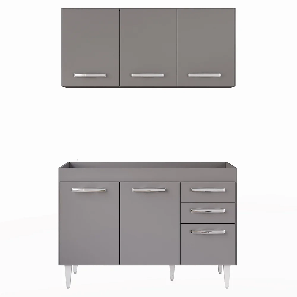 Armário Aéreo Honduras e Balcão Gabinete sem Tampo 120cm Suécia Cinza - Lumil