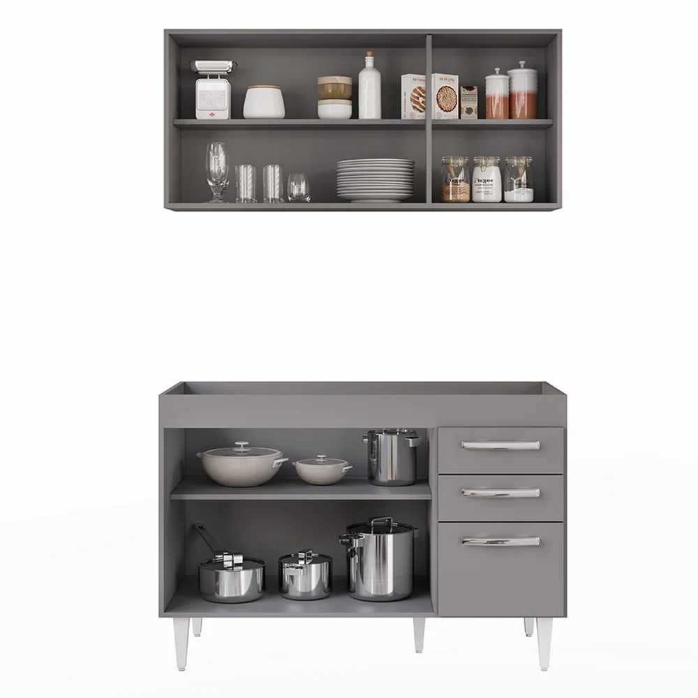 Armário Aéreo Honduras e Balcão Gabinete sem Tampo 120cm Suécia Cinza - Lumil