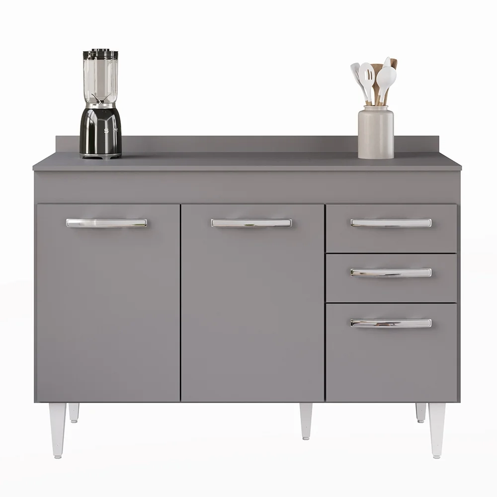 Balcão Gabinete Para Pia 120cm 3 Portas com Tampo Suécia Cinza - Lumil