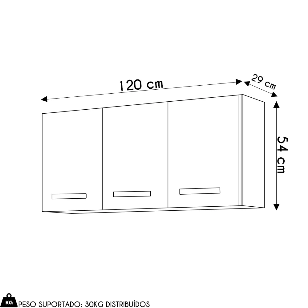 Armários de Cozinha Aéreo 3 Portas 120cm Kit 2 Honduras Cinza - Lumil