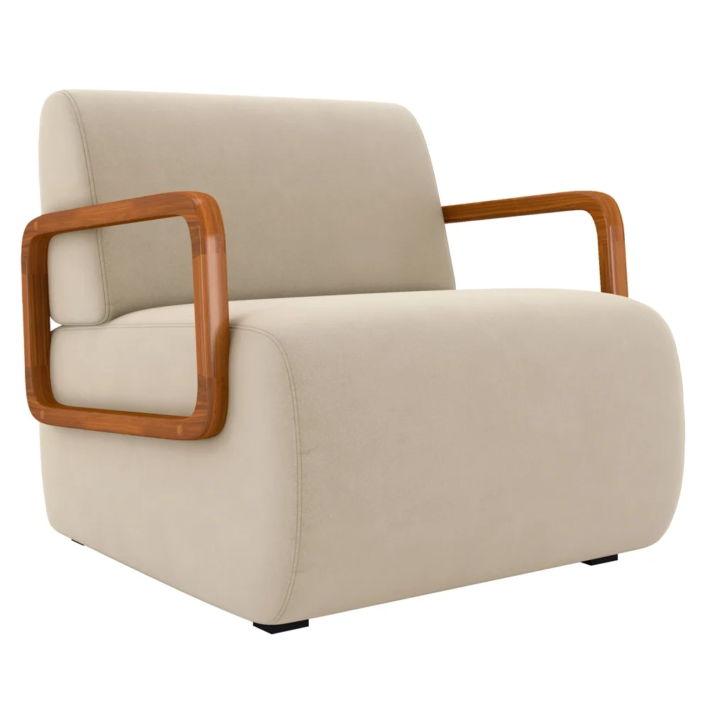 Poltrona Decorativa Orgânica para Sala Kit 2 Belarus Z08 Veludo Bege - Mpozenato