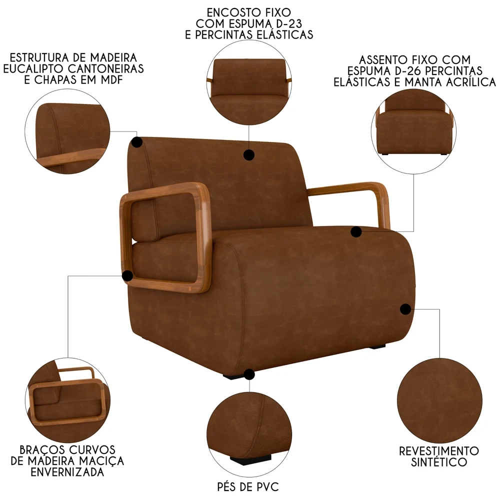 Poltrona Decorativa Orgânica para Sala Kit 2 Belarus Z08 Sintético Marrom - Mpozenato