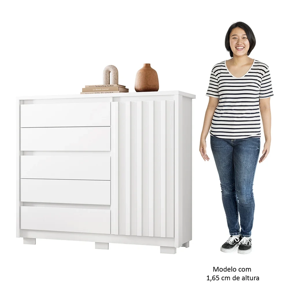 Cômoda Sapateira 1 Porta 5 Gavetas 125cm Duetto Branco - Albatroz