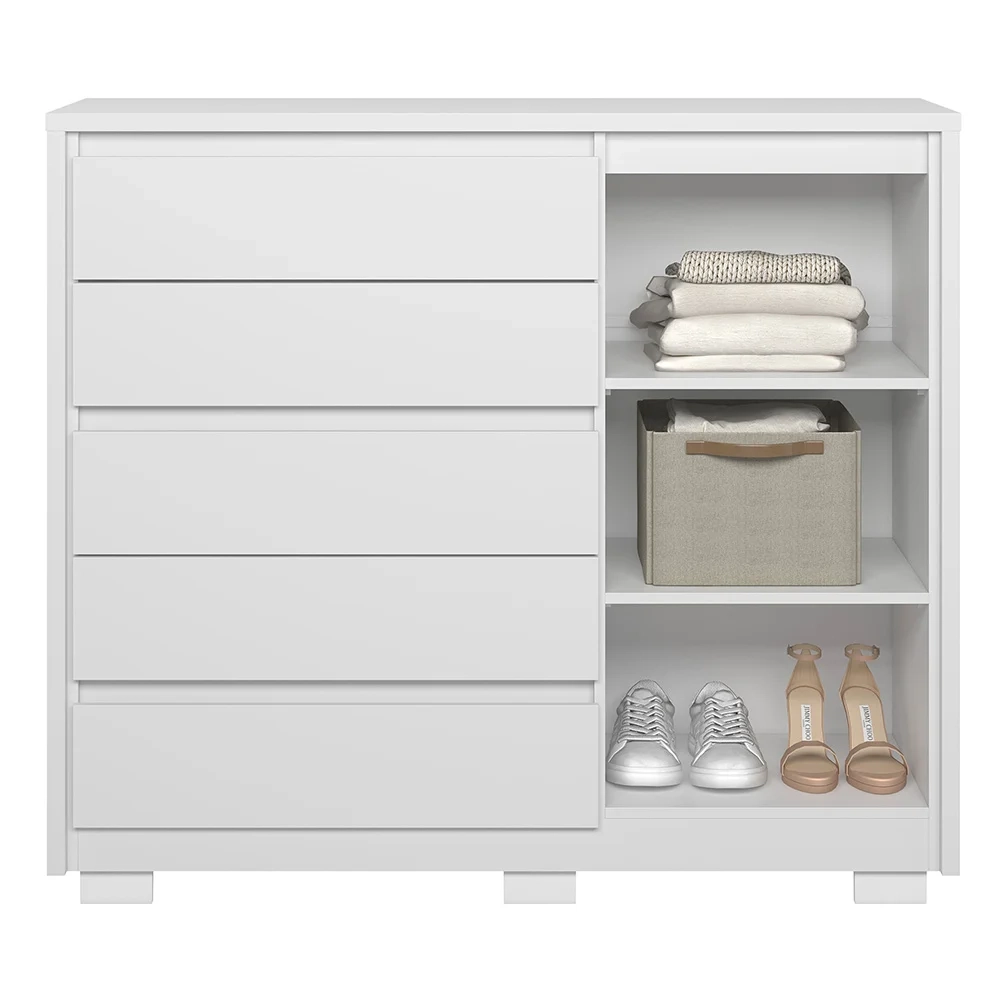 Cômoda Sapateira 1 Porta 5 Gavetas 125cm Duetto Branco - Albatroz