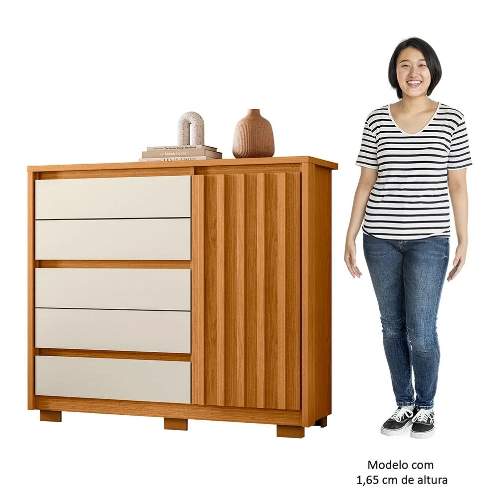 Cômoda Sapateira 1 Porta 5 Gavetas 125cm Duetto Cinamomo/Off White - Albatroz