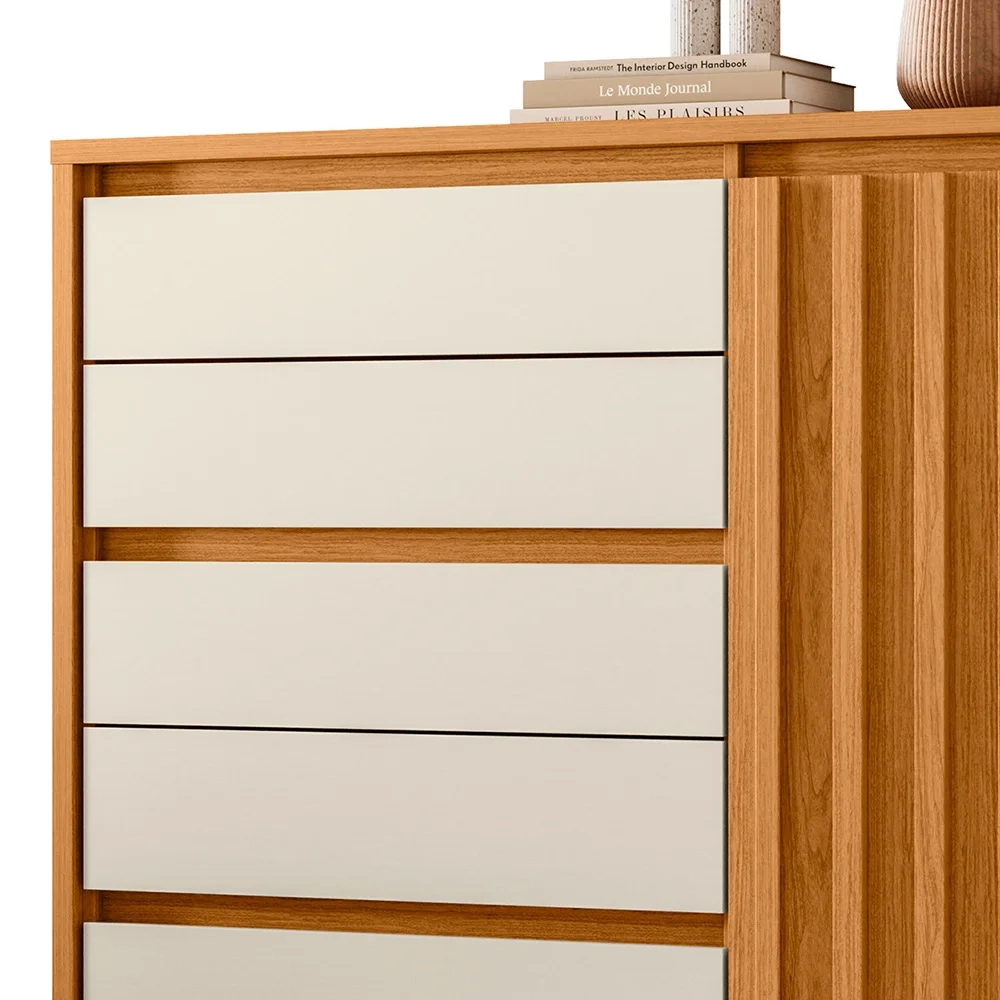 Cômoda Sapateira 1 Porta 5 Gavetas 125cm Duetto Cinamomo/Off White - Albatroz