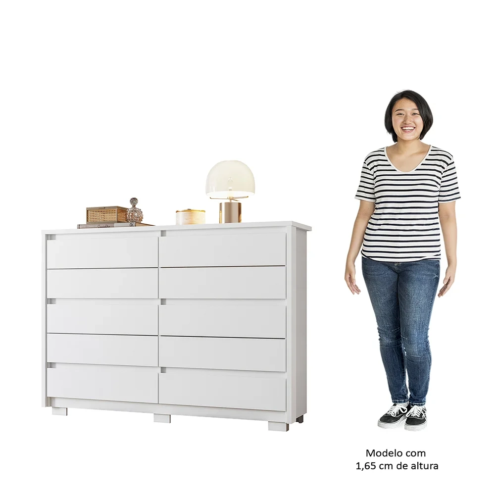 Cômoda para Quarto 10 Gavetas 151cm Duetto Branco - Albatroz