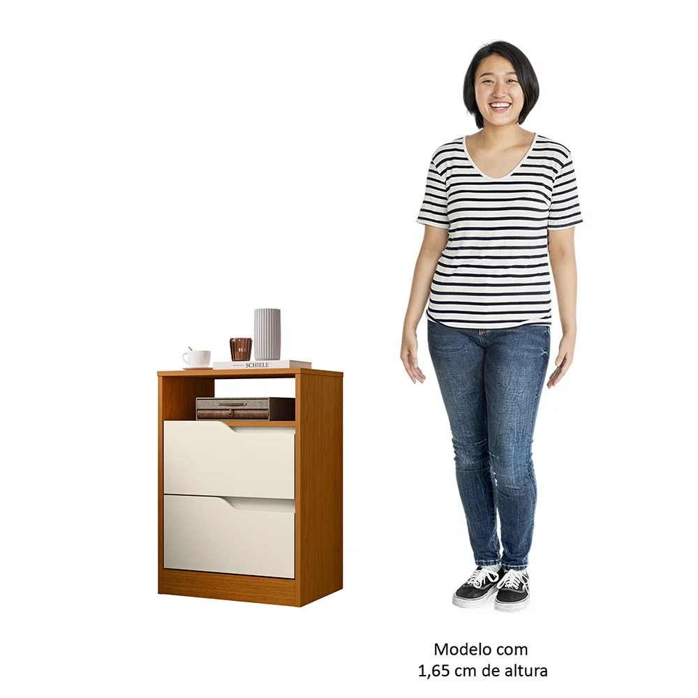 Mesa de Cabeceira 2 Gavetas Sole Flex Cinamomo/Off White - Albatroz
