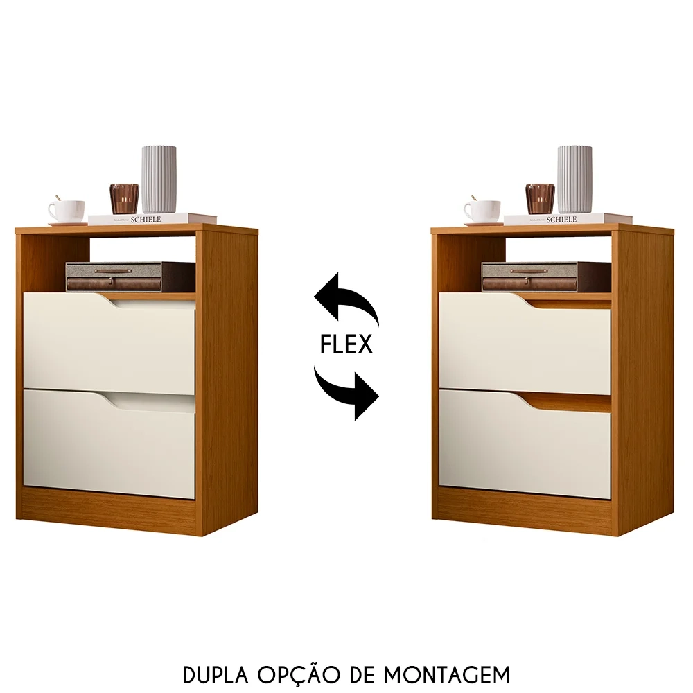 Mesa de Cabeceira 2 Gavetas Sole Flex Cinamomo/Off White - Albatroz