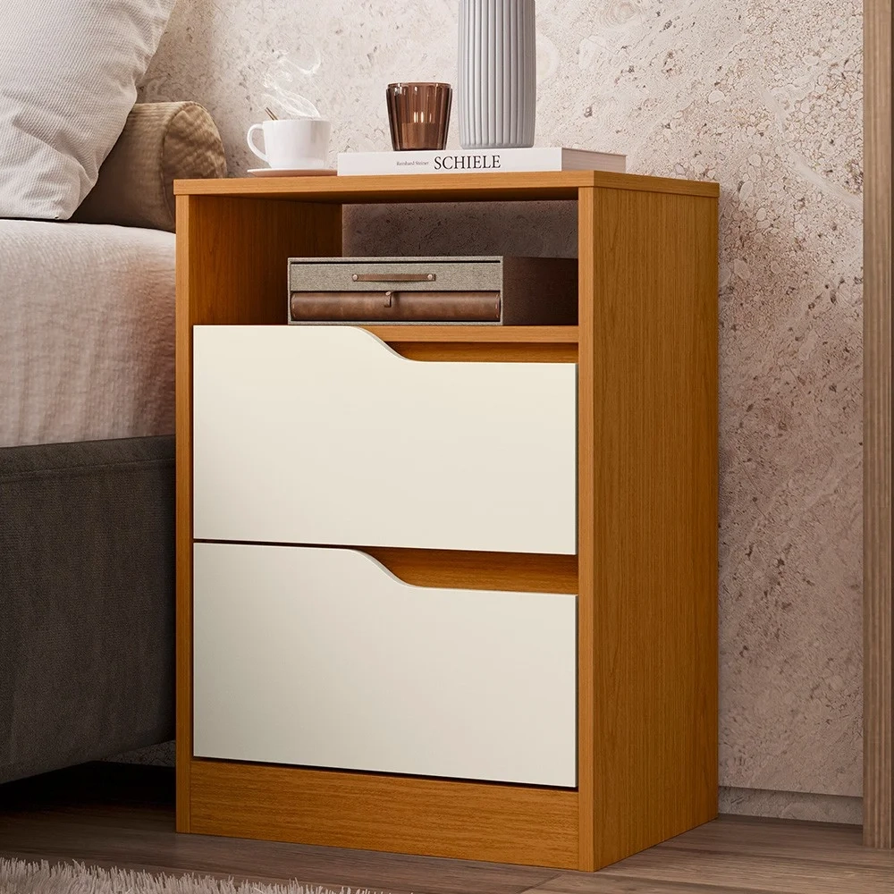 Mesa de Cabeceira 2 Gavetas Sole Flex Cinamomo/Off White - Albatroz