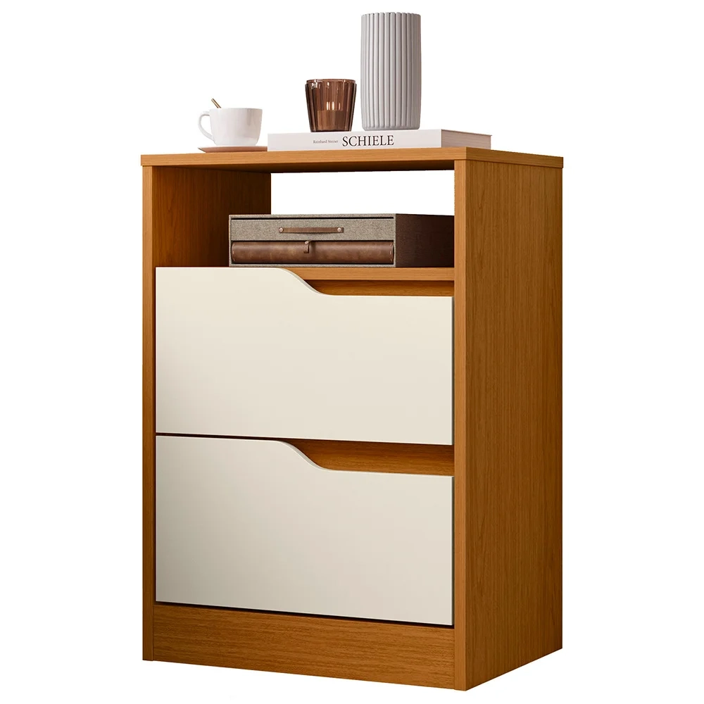 Mesa de Cabeceira 2 Gavetas Sole Flex Cinamomo/Off White - Albatroz