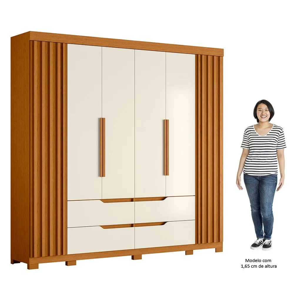 Guarda Roupa Casal 6 Portas 4 Gavetas 240cm Doble Cinamomo/Off White - Albatroz