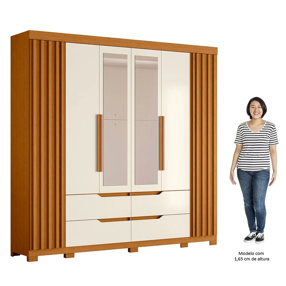 Guarda Roupa Casal 6 Portas Com Espelho 240cm Doble Cinamomo/Off White - Albatroz
