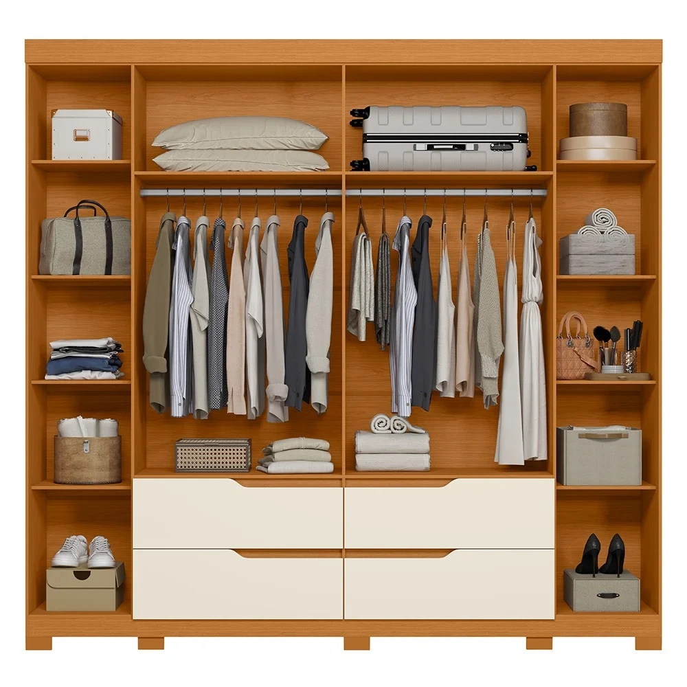 Guarda Roupa Casal 6 Portas Com Espelho 240cm Doble Cinamomo/Off White - Albatroz
