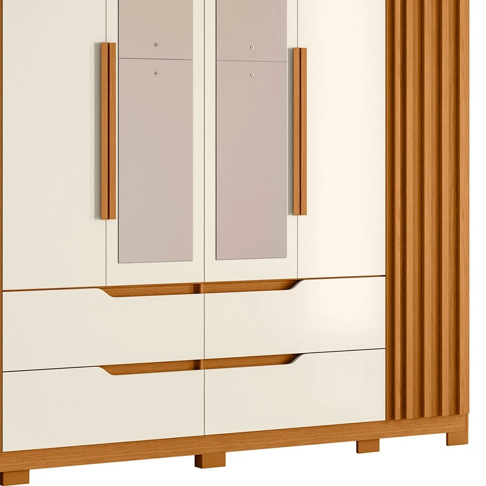 Guarda Roupa Casal 6 Portas Com Espelho 240cm Doble Cinamomo/Off White - Albatroz