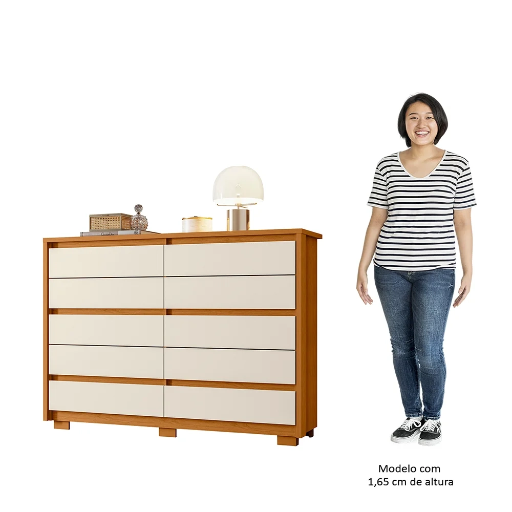 Cômoda para Quarto 10 Gavetas 151cm Duetto Cinamomo/Off White - Albatroz