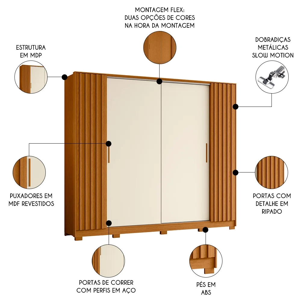 Guarda Roupa Casal 4 Portas 4 Gavetas Jacarandá Flex Cinamomo/Off White - Albatroz