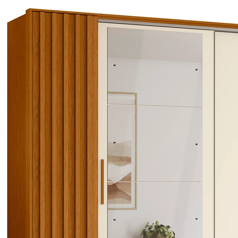 Guarda Roupa Casal 4 Portas 4 Espelhos Jacarandá Flex Cinamomo/Off White - Albatroz