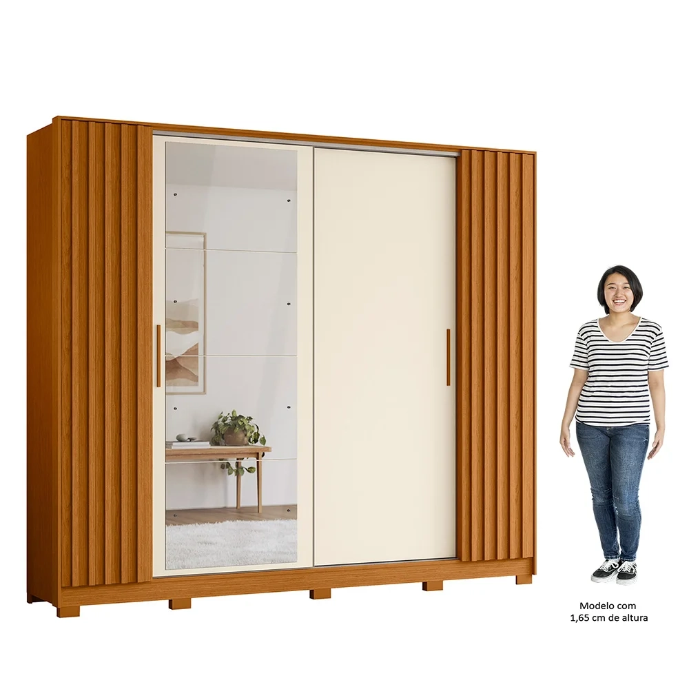 Guarda Roupa Casal 4 Portas 4 Espelhos Jacarandá Flex Cinamomo/Off White - Albatroz