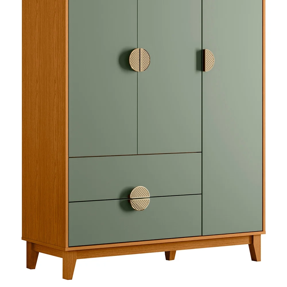 Guarda Roupa Solteiro 3 Portas 2 Gavetas 120cm Ipê Cinamomo/Sálvia - Albatroz