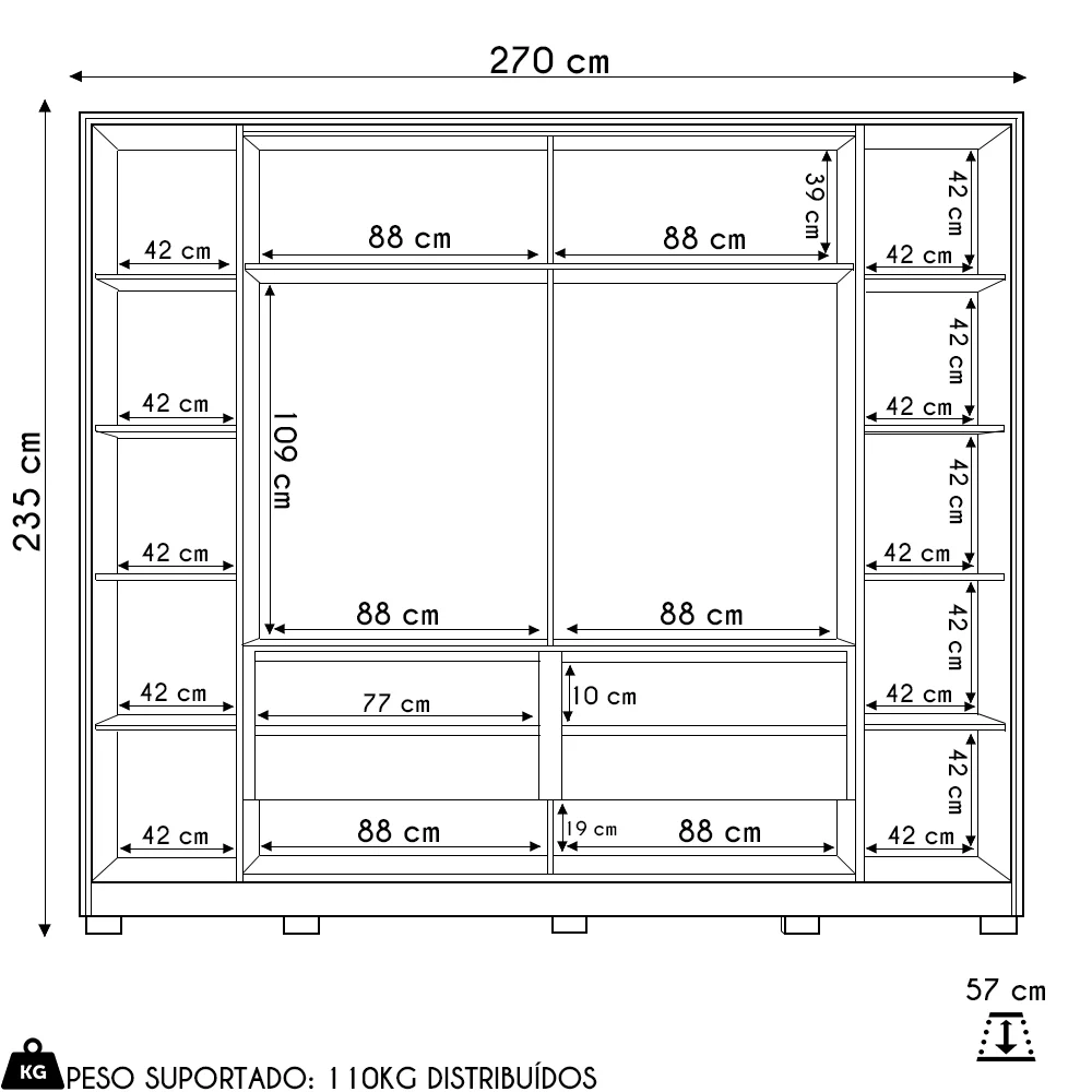 Guarda Roupa Casal 4 Portas 8 Espelhos Jacarandá Flex Cinamomo/Off White - Albatroz