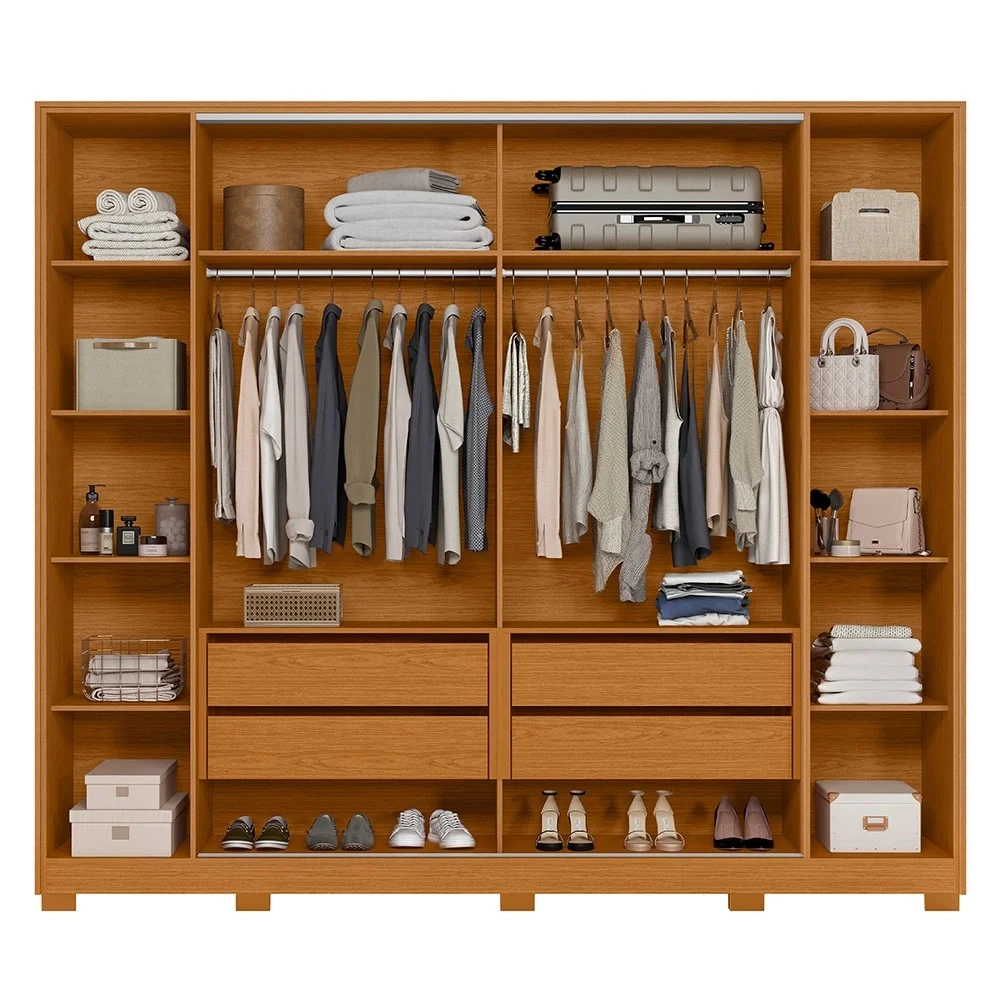 Guarda Roupa Casal 4 Portas 8 Espelhos Jacarandá Flex Cinamomo/Off White - Albatroz