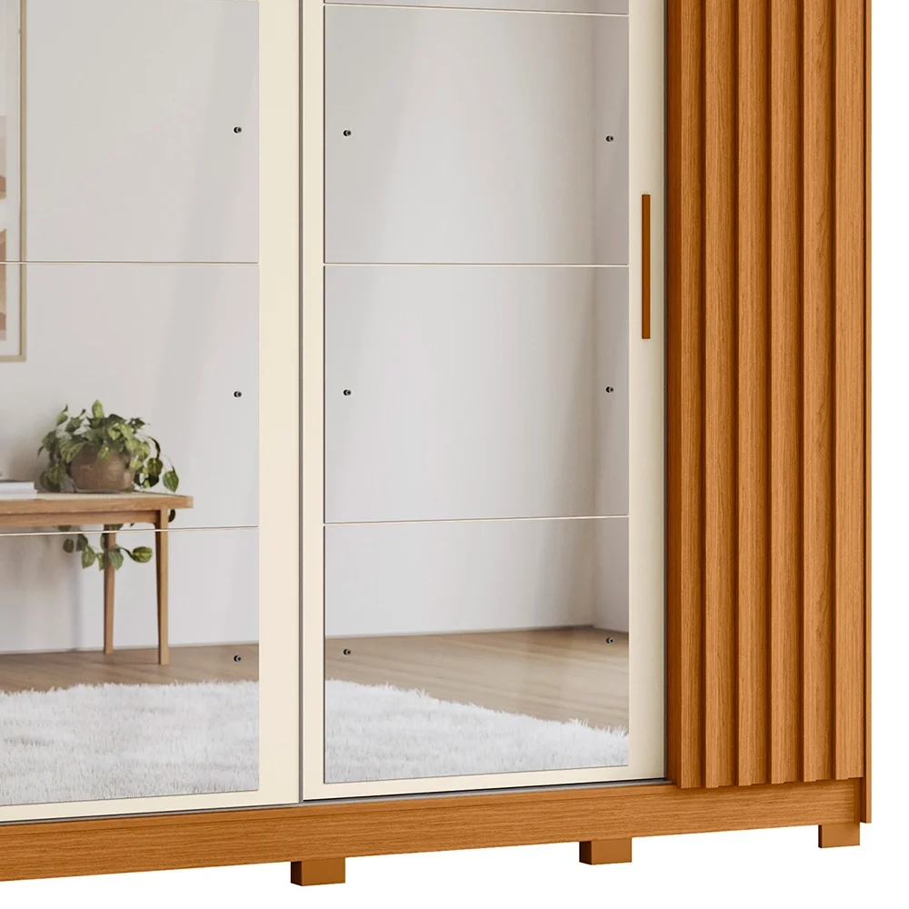 Guarda Roupa Casal 4 Portas 8 Espelhos Jacarandá Flex Cinamomo/Off White - Albatroz