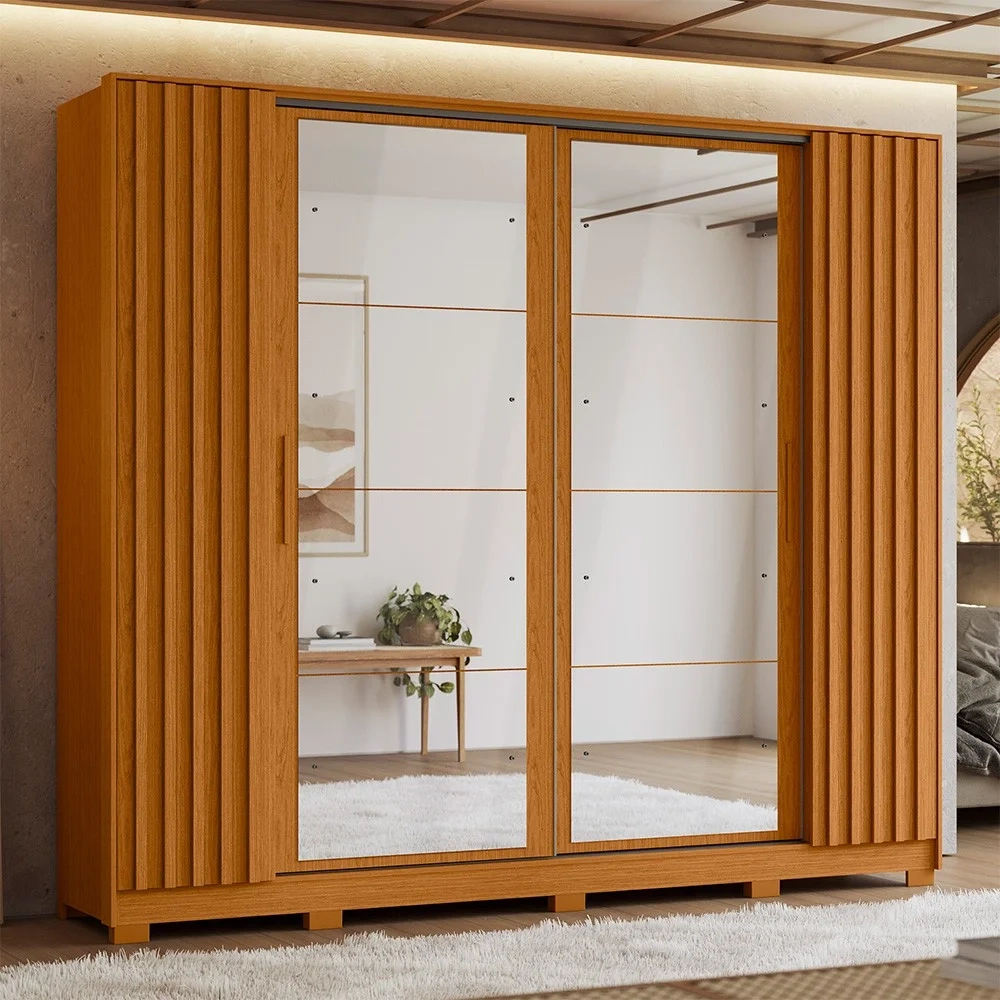 Guarda Roupa Casal 4 Portas 8 Espelhos Jacarandá Flex Cinamomo/Off White - Albatroz