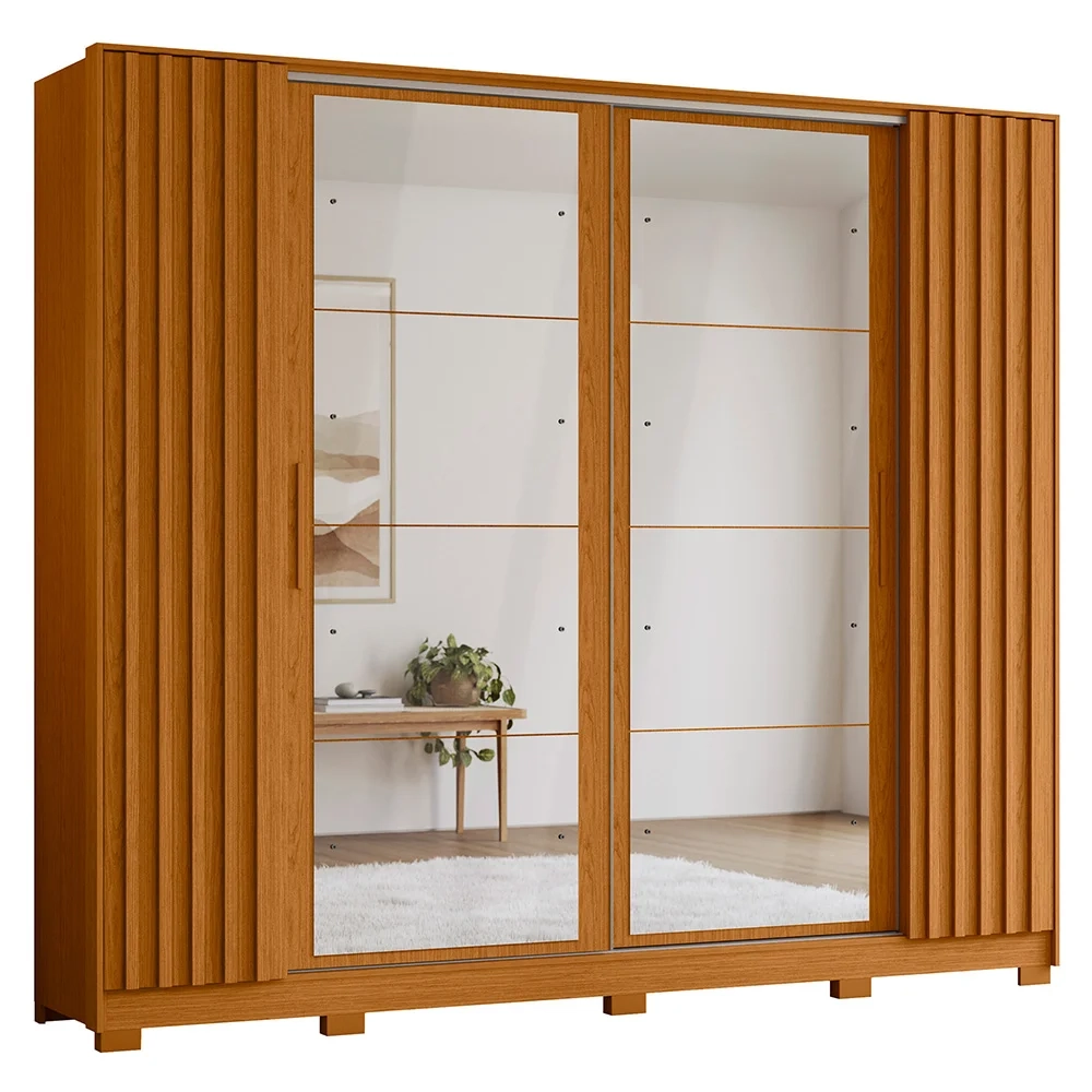 Guarda Roupa Casal 4 Portas 8 Espelhos Jacarandá Flex Cinamomo/Off White - Albatroz