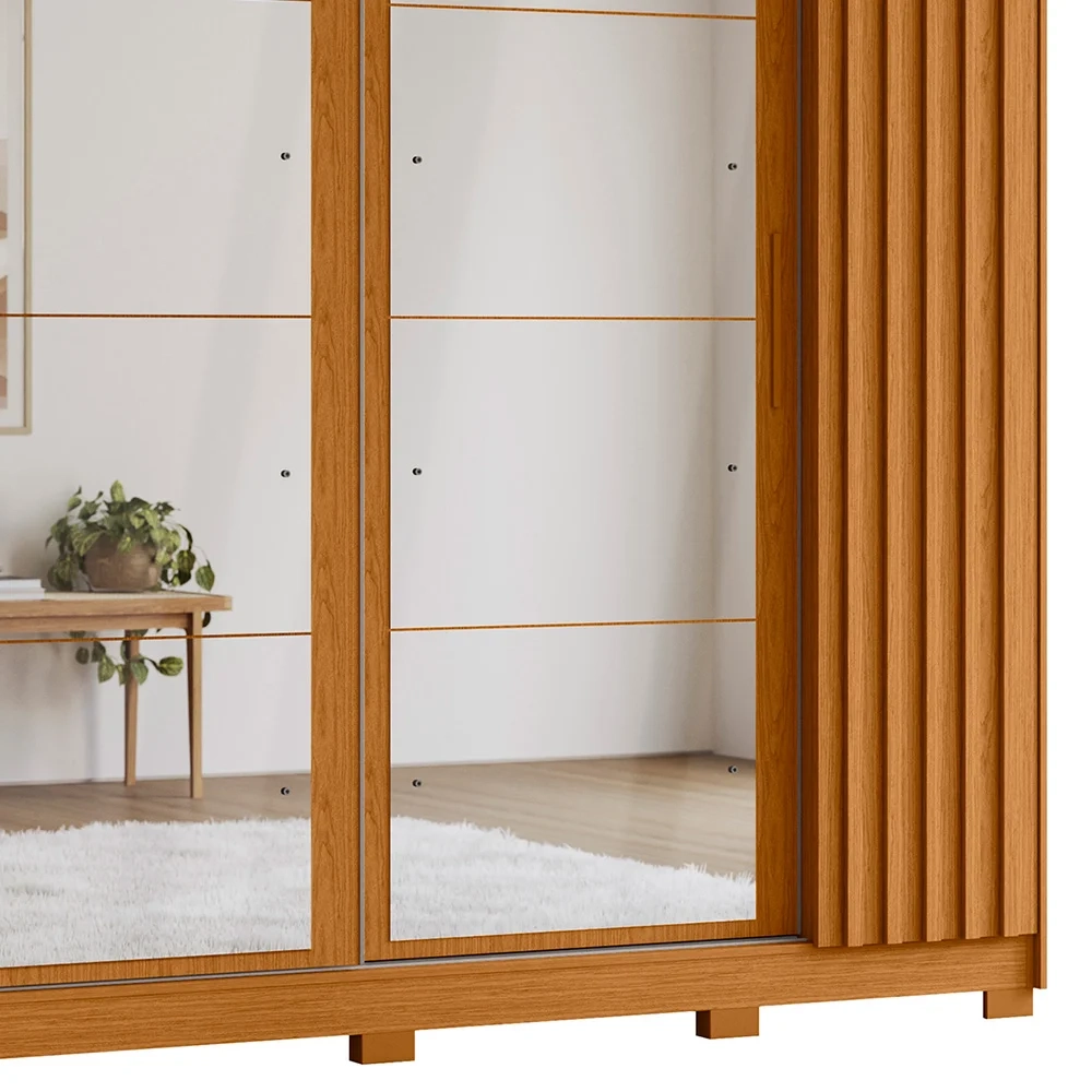 Guarda Roupa Casal 4 Portas 8 Espelhos Jacarandá Flex Cinamomo/Off White - Albatroz