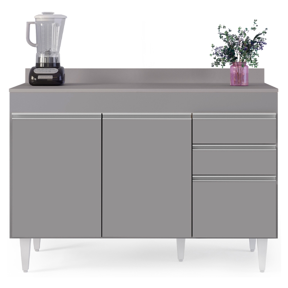 Balcão de Cozinha Para Pia Com Tampo 120cm Michigan Cinza   - Lumil