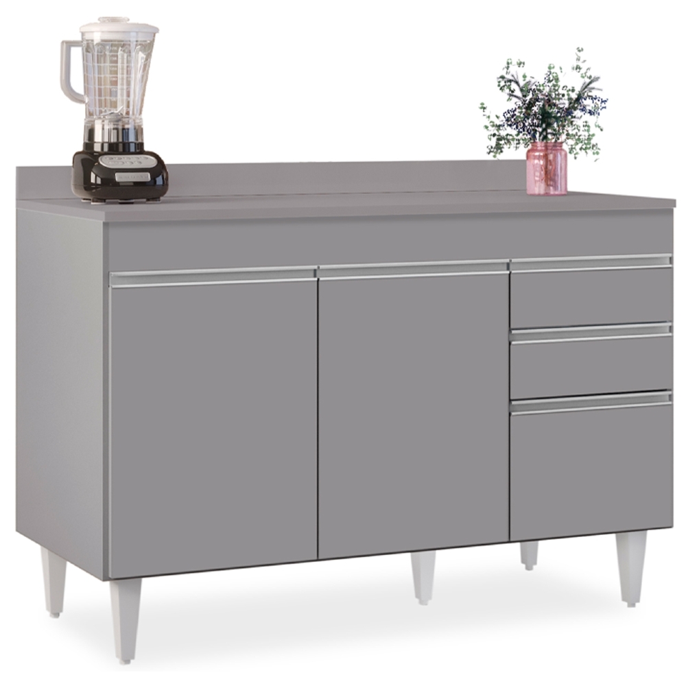 Balcão de Cozinha Para Pia Com Tampo 120cm Michigan Cinza   - Lumil